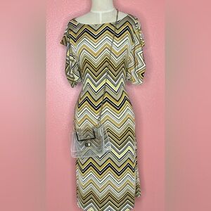 Chevron Patterned Dress with Gold and Black Accents